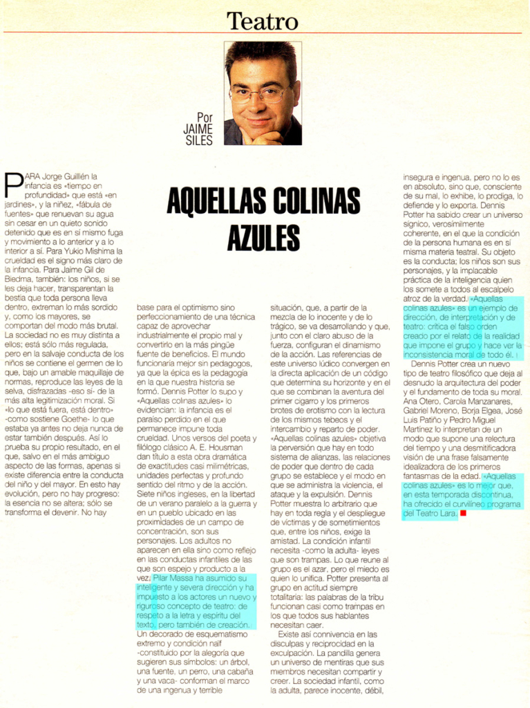 Aquellas Colinas Azules, critica por Jaime Siles