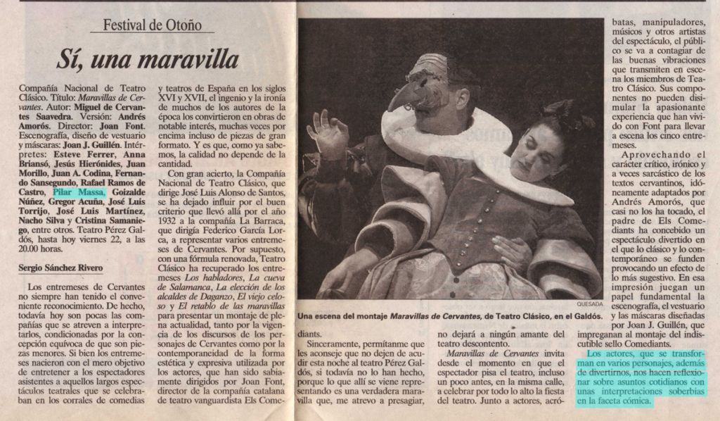 Maravillas de Cervantes, critica en el diario de Cádiz